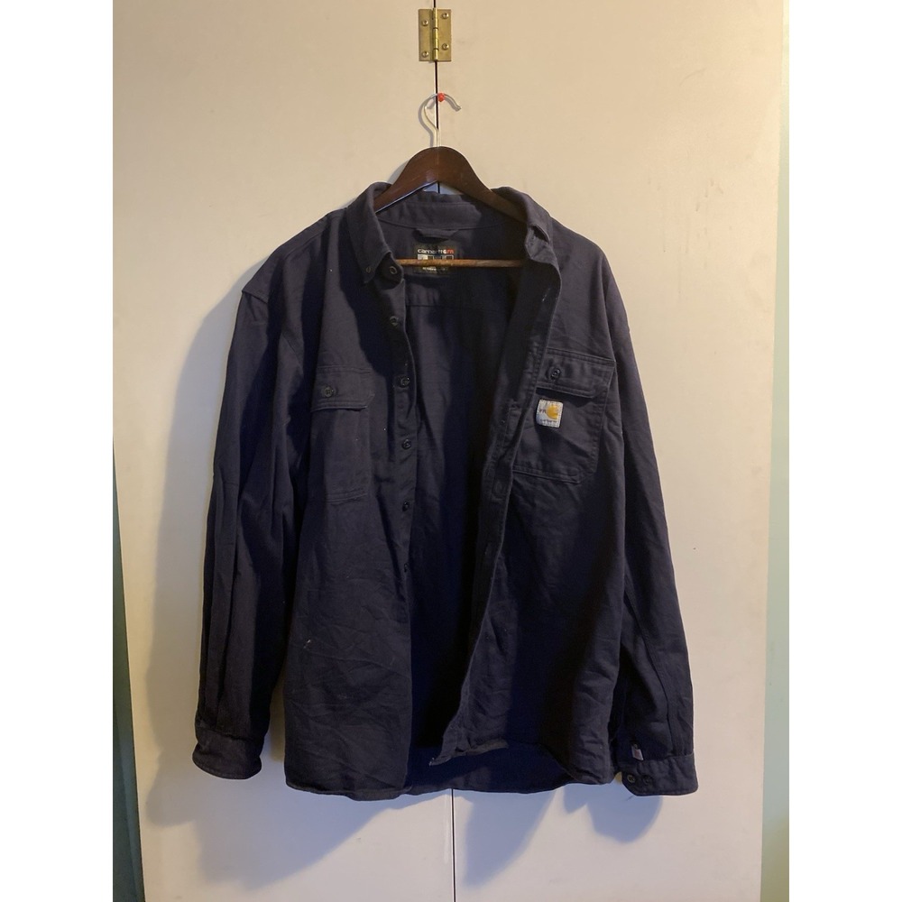 Carhartt FR Flame Resistant Canvas Work Shirt Navy Blue Mens L Chore